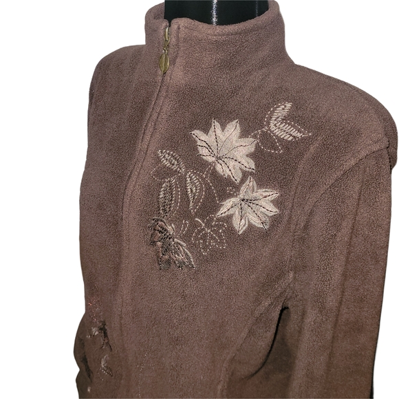 Northern Reflections 90's Brown Leaf Embroidered Fleece Zip Up Jacket L - Picture 3 of 7